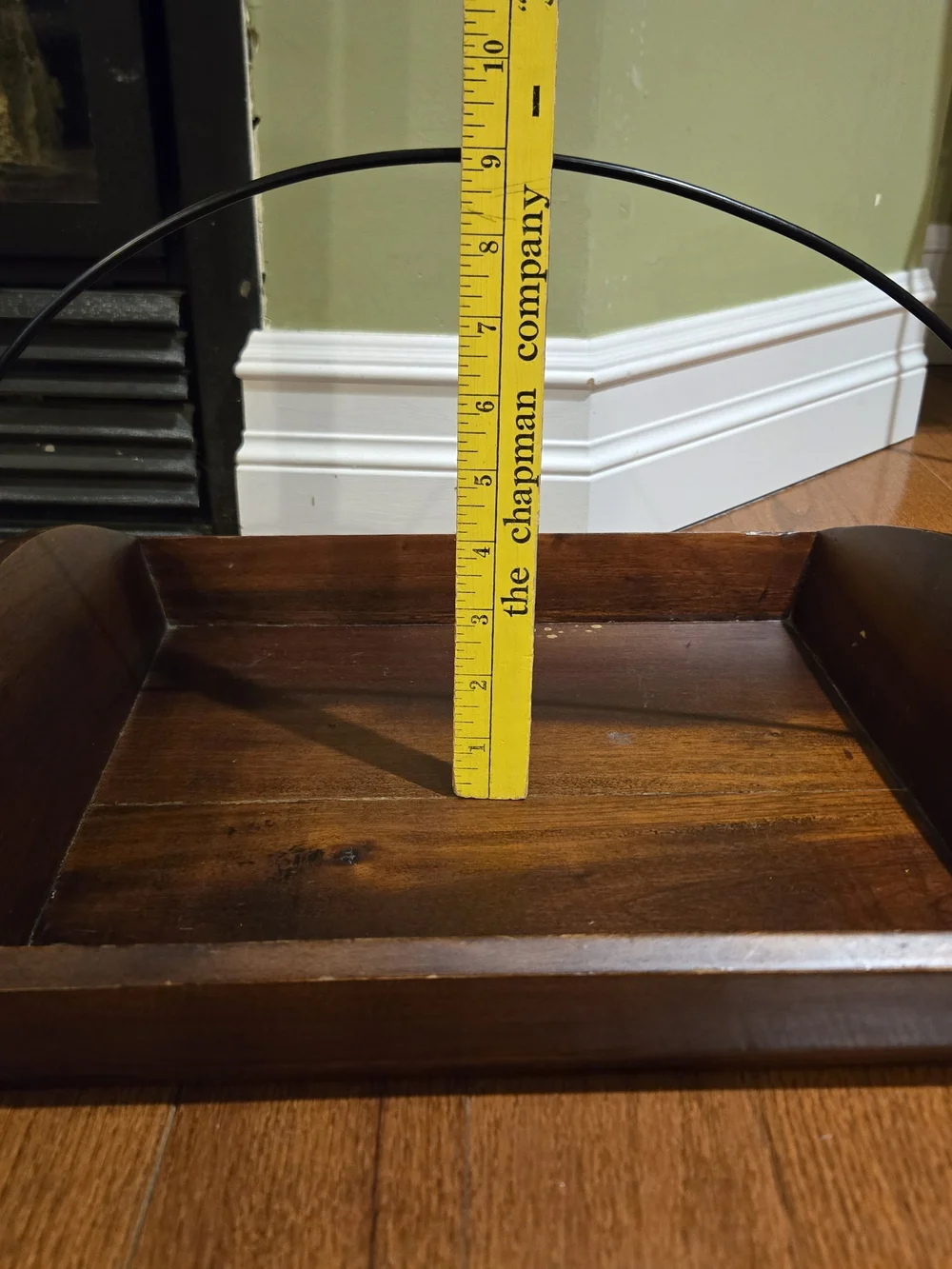 Farmhouse Style Wood & Metal Serving Tray w/ Black Swing Handle, Rooster Accent